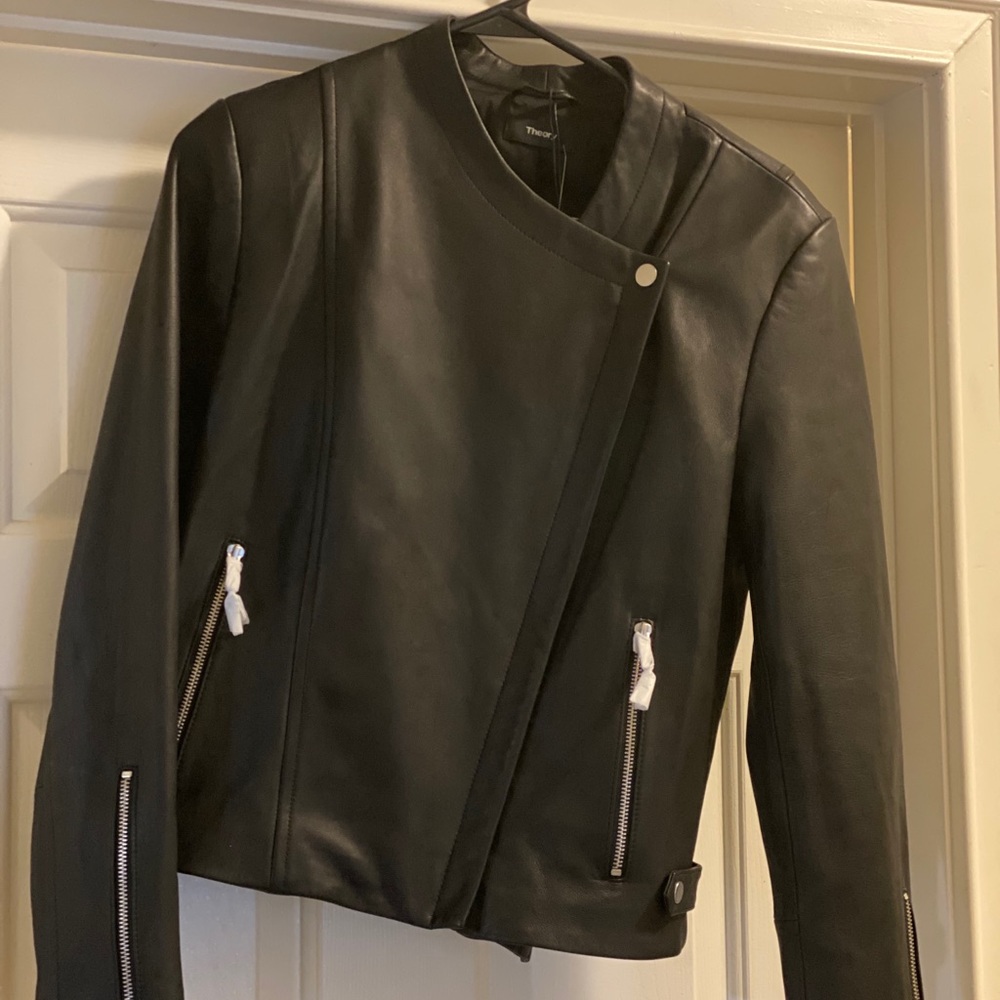 NWT Black Leather Theory Moto Jacket